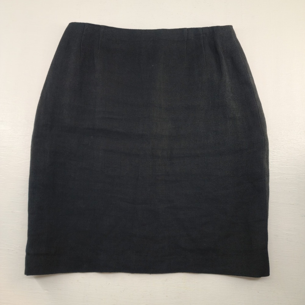 Linda Allard Ellen Tracy Black 100% Linen Pencil Skirt Career Womens 14